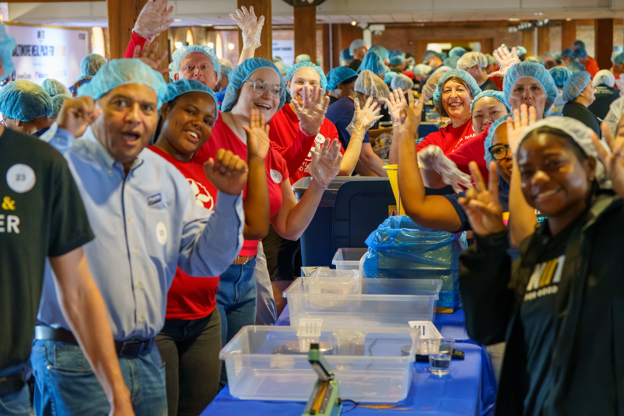 Volunteers packing meals in the Warehouse at Camden Yards on 9/11 Day