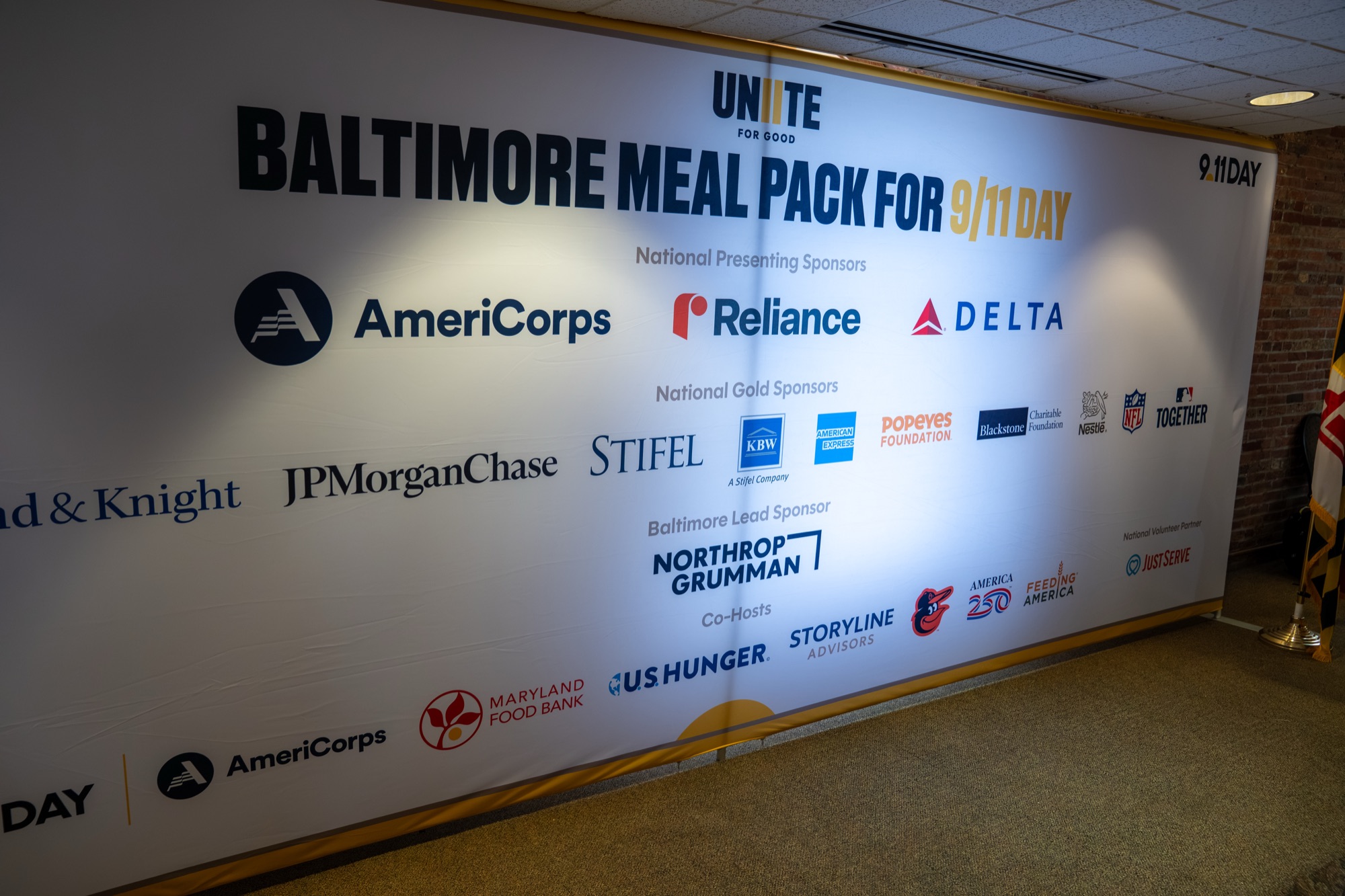 Sponsor wall for the Baltimore Meal Pack for 9/11 Day