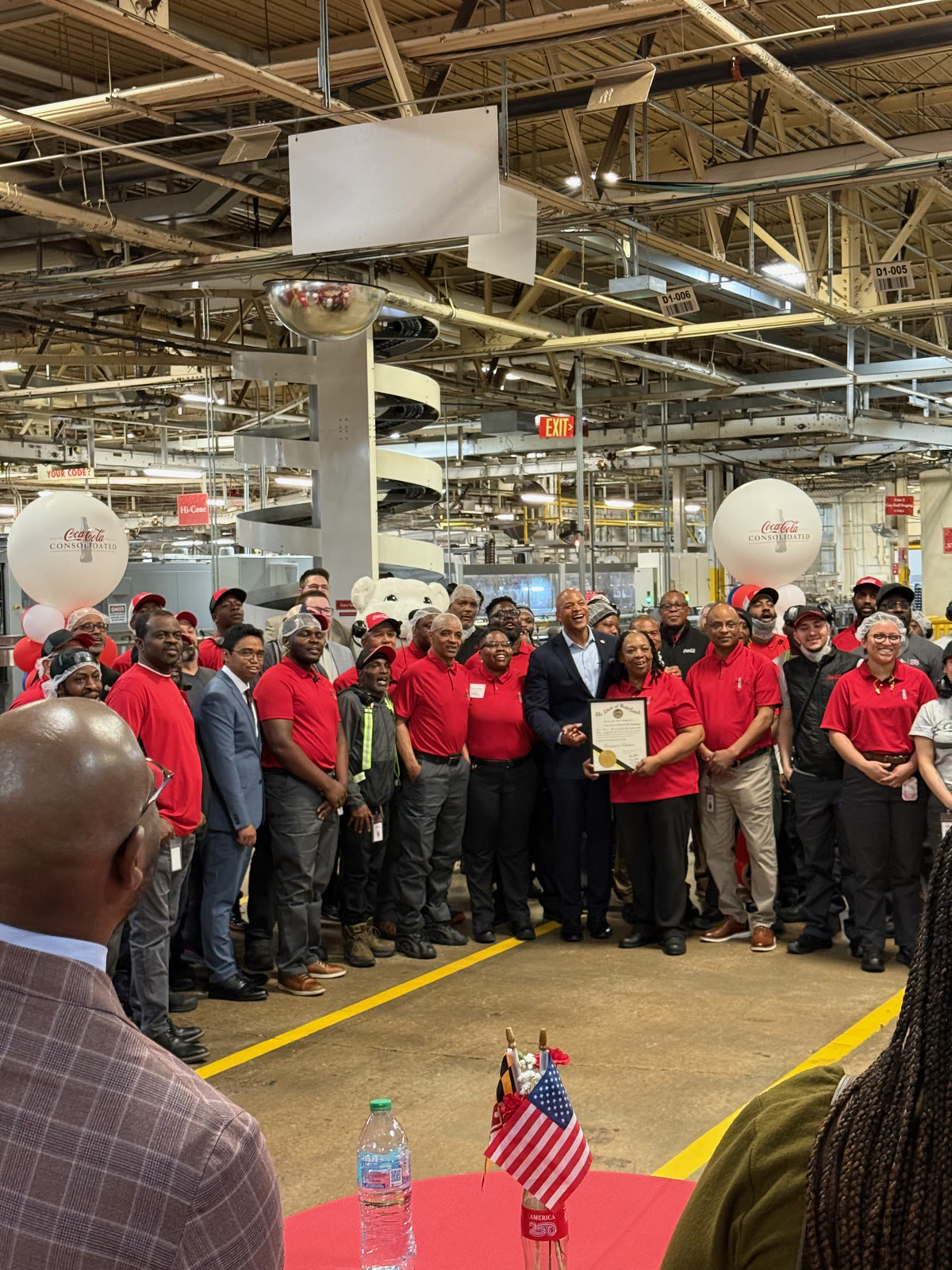 Coca-Cola Consolidated Baltimore plant team gathered for the 60th anniversary citation presentation